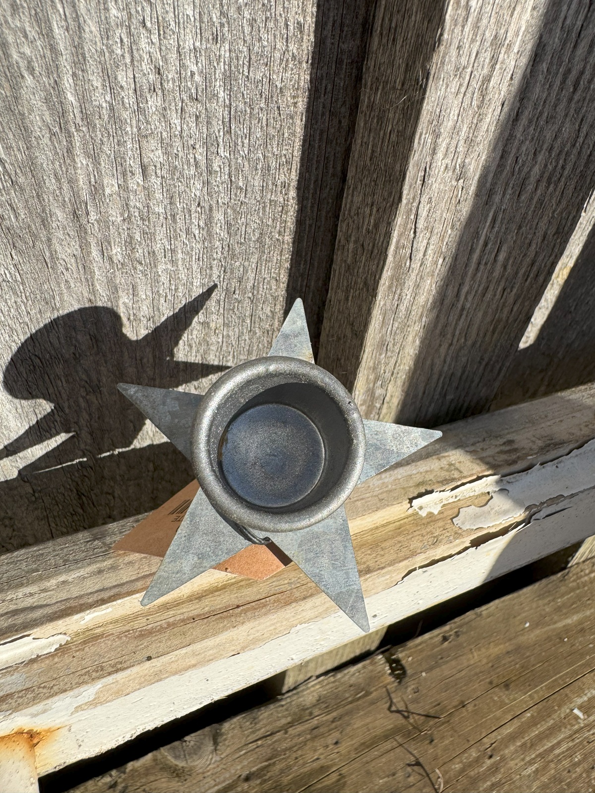 Eisenblech Stabkerzenhalter Stern grau auf Stecker - Höhe 17 cm