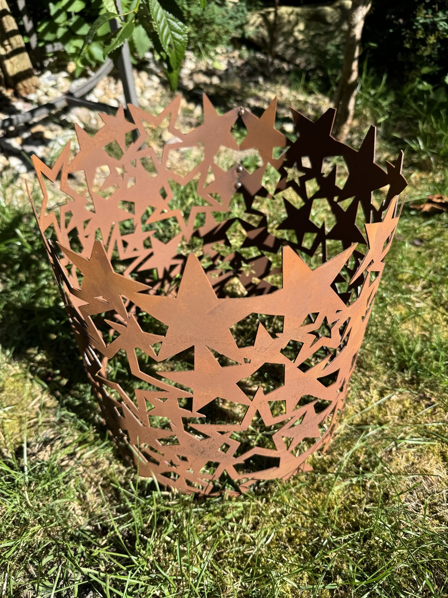 Edelrost Ring Windlicht Sternenregen hoch - Höhe 30 cm