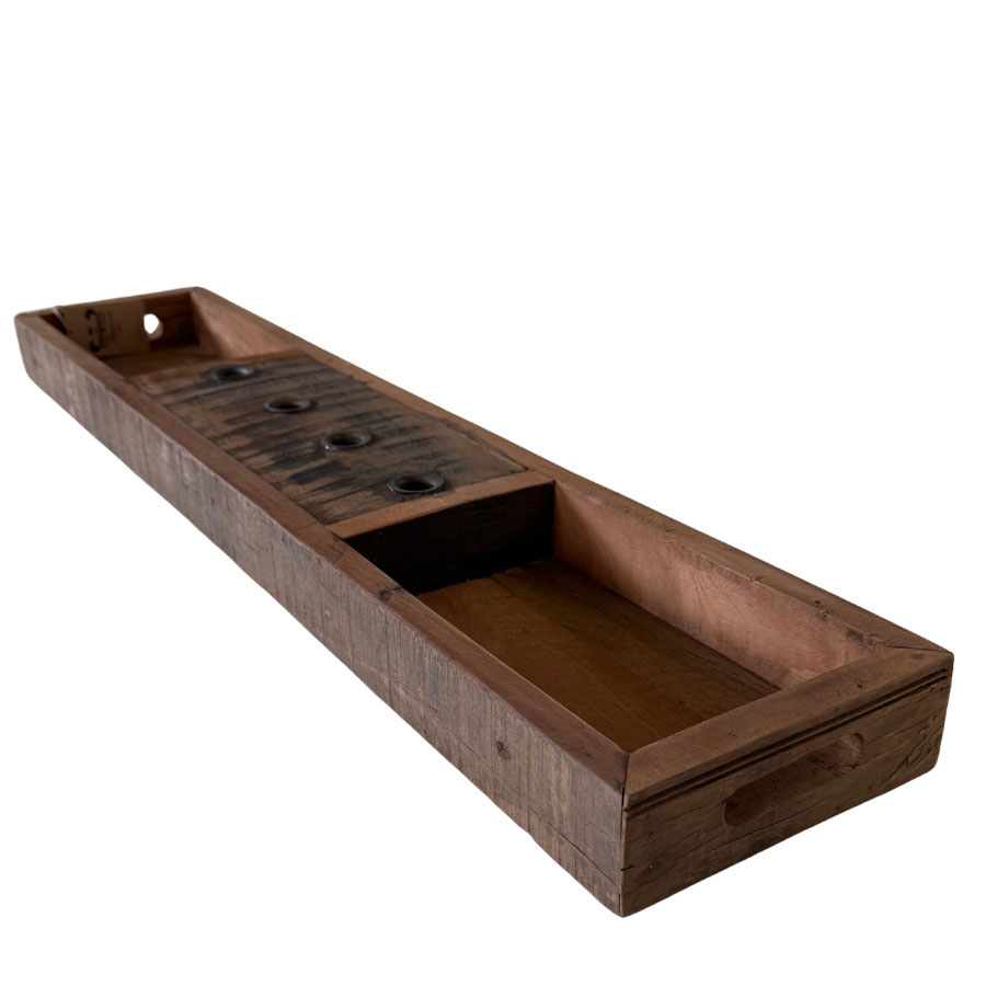 Altholz Kerzenbrett lang für 4 Stabkerzen mit 2 Schalen - Länge ca. 90 cm