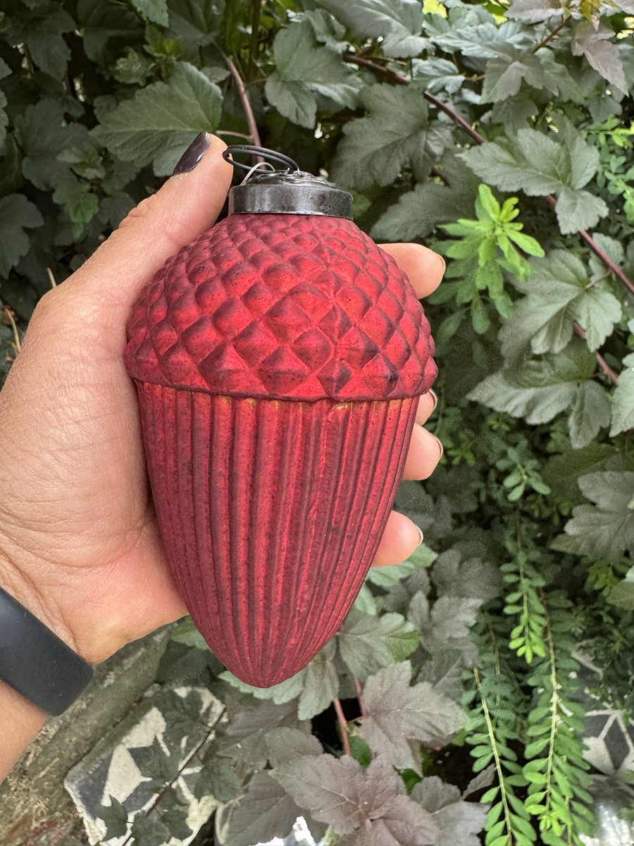 Retro Glas Weihnachtskugel Siana Eichelform Rot - Höhe 12,5 cm