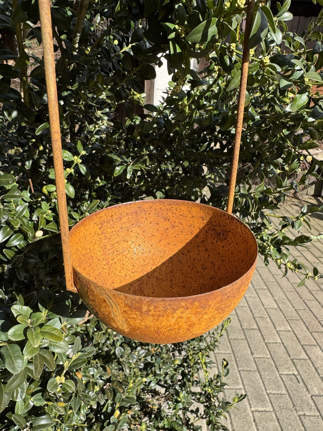 Edelrost Halbkugel Schale (26025) zum Hängen - Höhe 6 cm + 25 cm Gestell