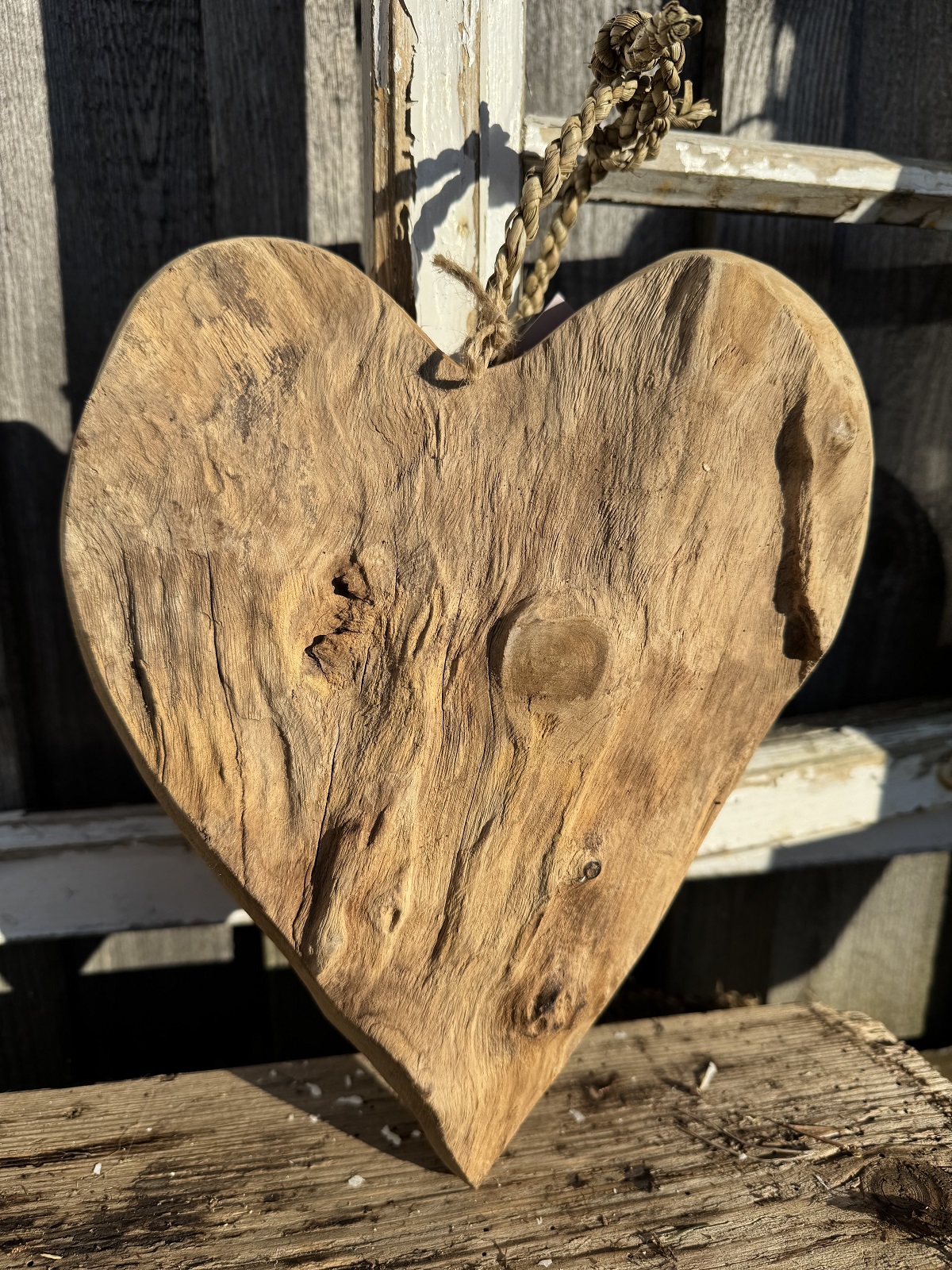Teak Holz Herz groß zum hängen - Höhe 32 cm