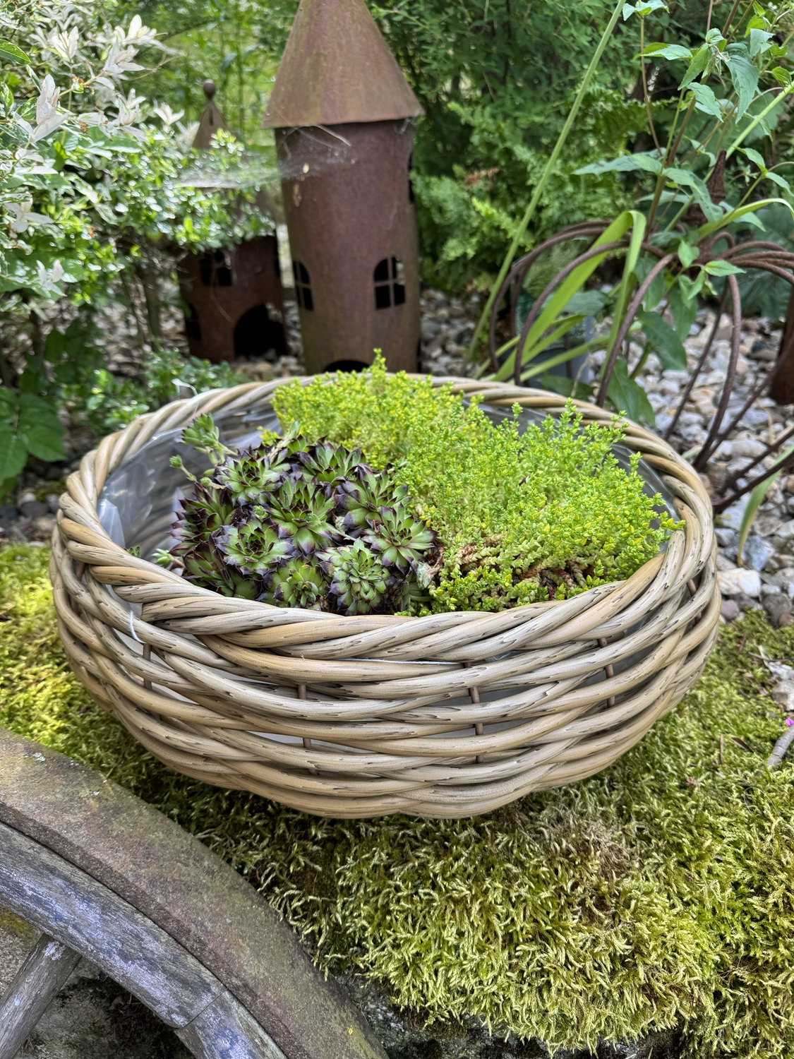 Pflanzschale Rattan-Optik Natur Ø 40 cm | Kunststoff mit Folie