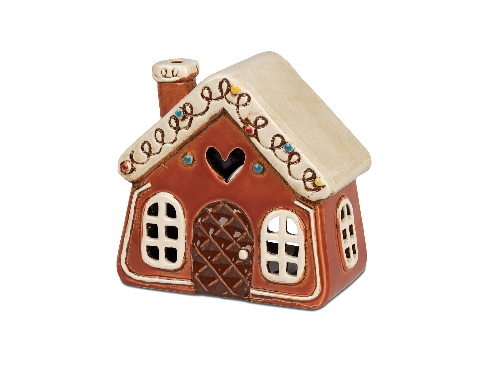 Keramik Lichthaus Lebkuchenhäuschen orangebraun mit Herz - Höhe 14,5 cm