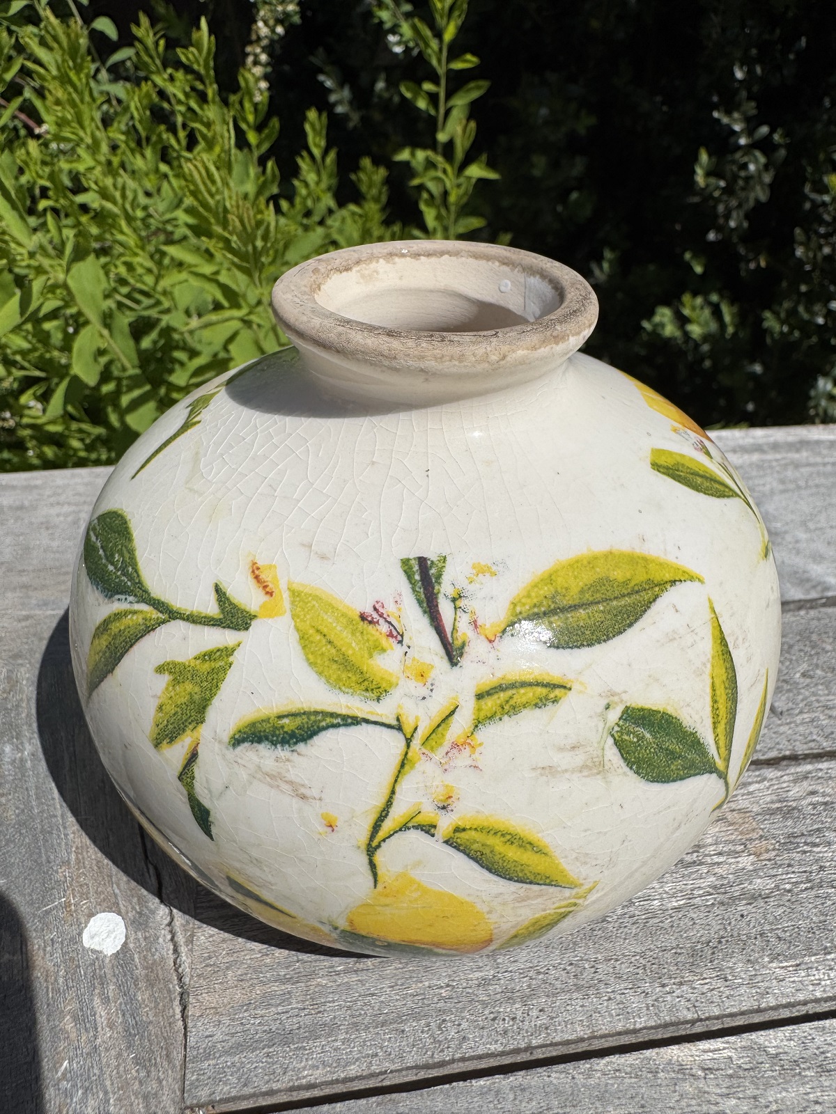 Keramik Vase bauchig Vintage Zitrone - Höhe 10 cm
