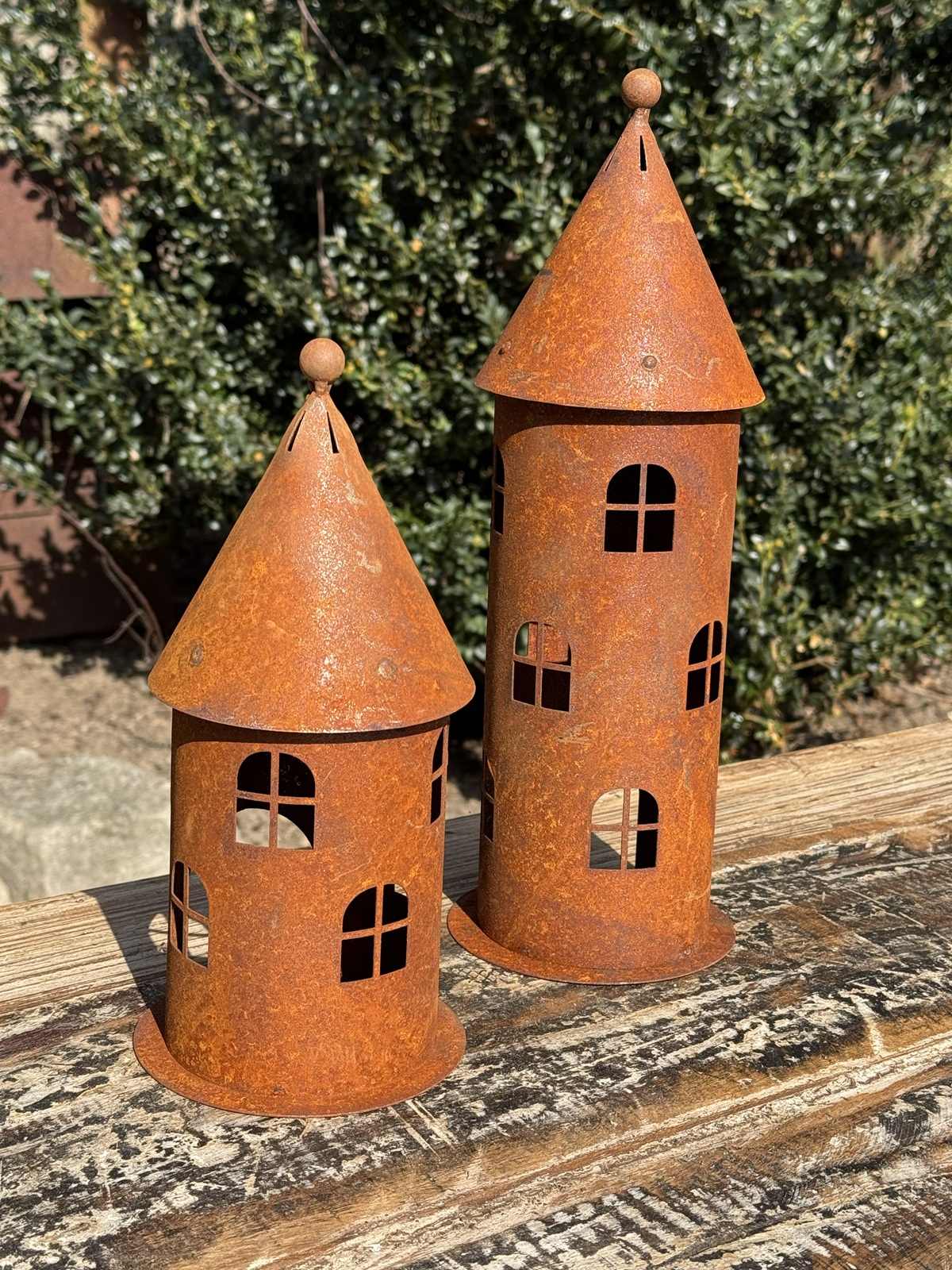 Edelrost Windlicht Mini Turm auf Bodenplatte - Höhe 25 cm