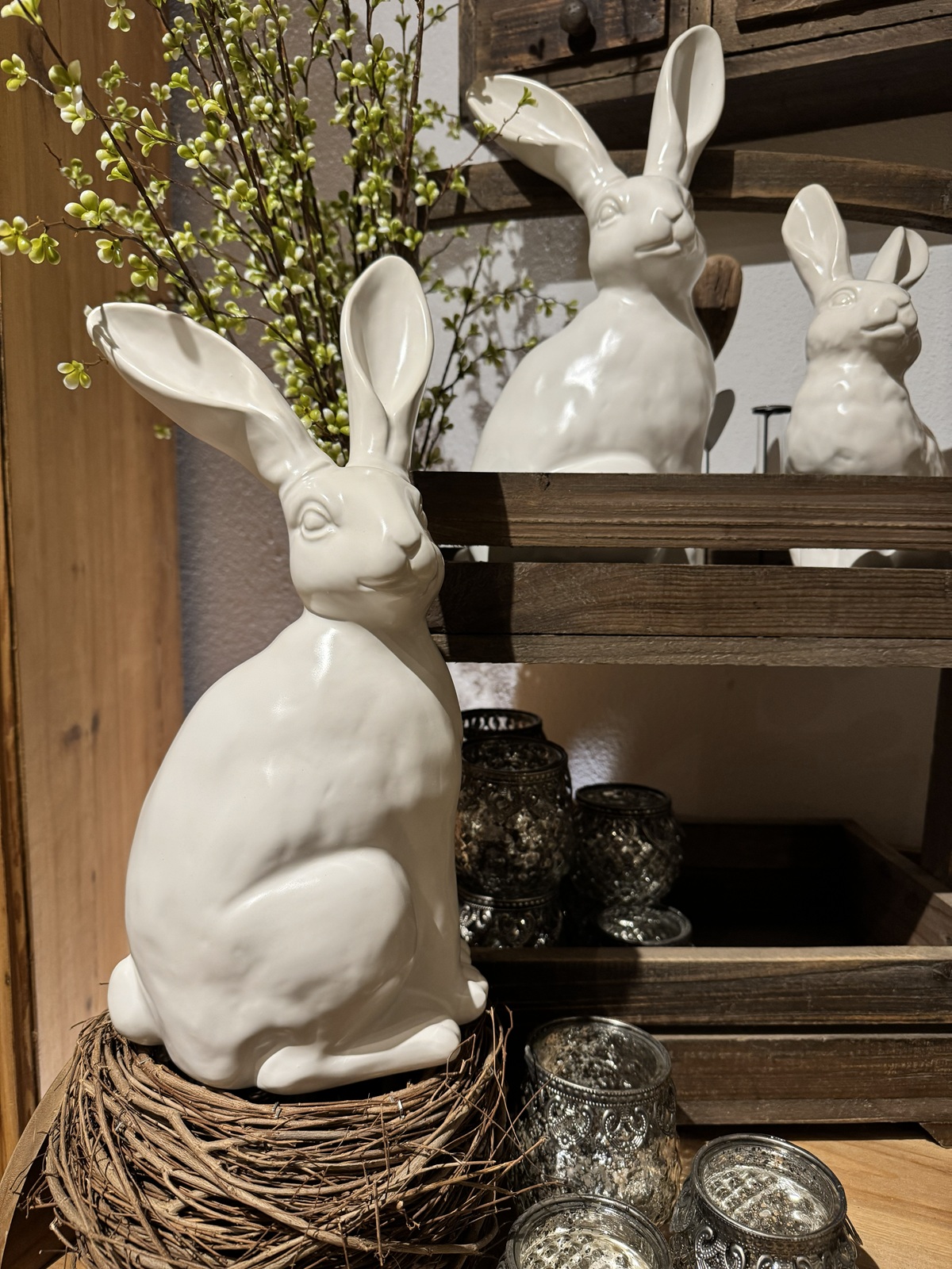 Keramik Hase sitzend weiß klein - Höhe 36 cm