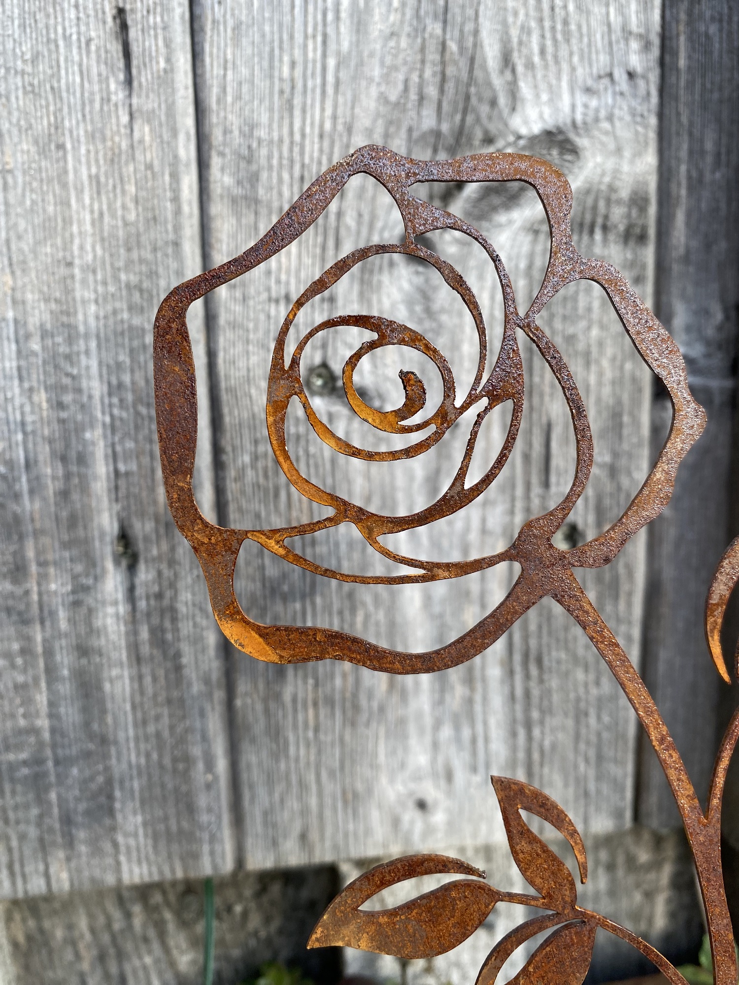Edelrost Rose groß filigran zum Stecken - Höhe 25 cm (ohne Stab)