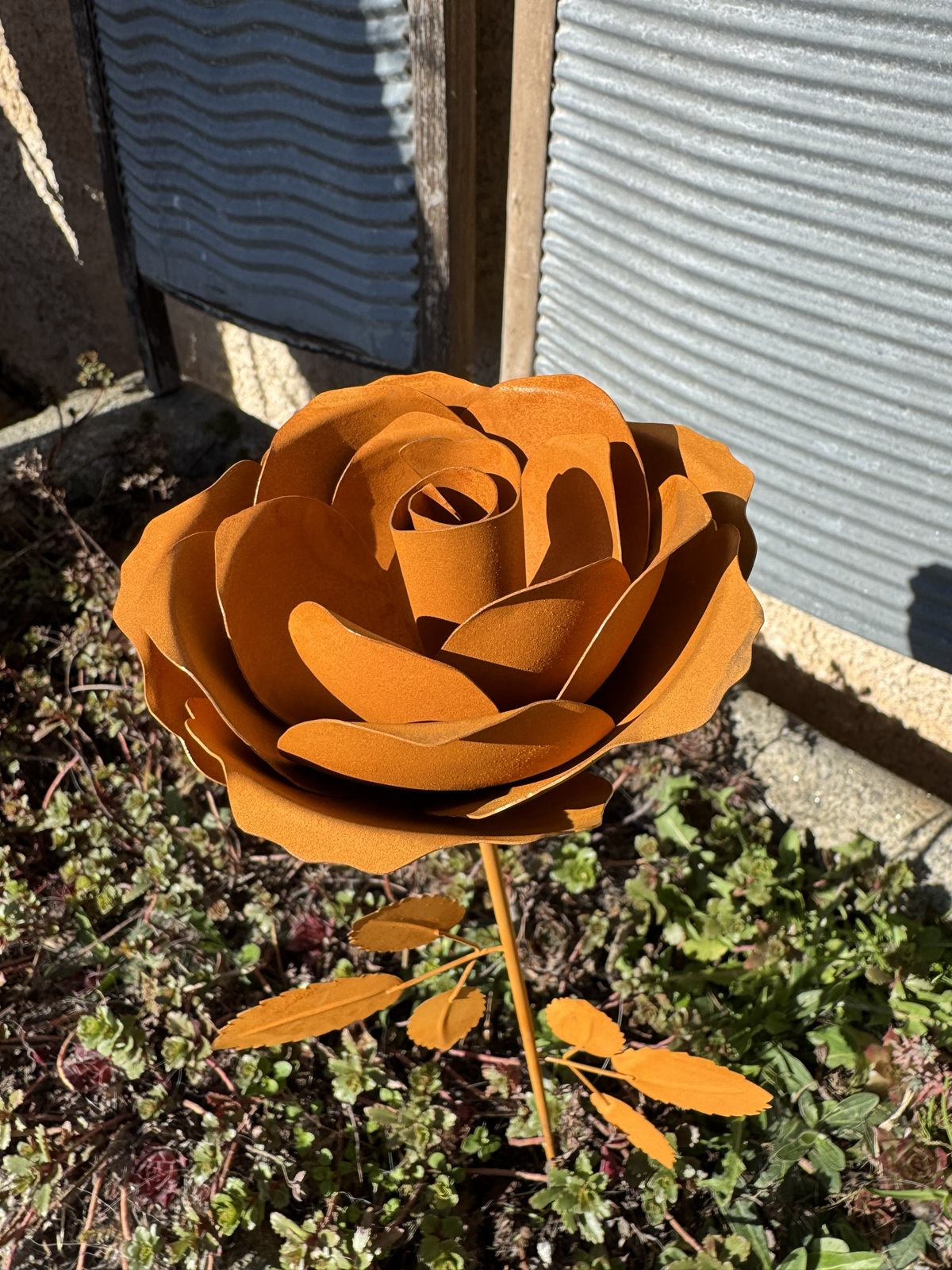 Rostoptik Rose auf Stab ( großer Blütenkopf ) - Höhe 46 cm