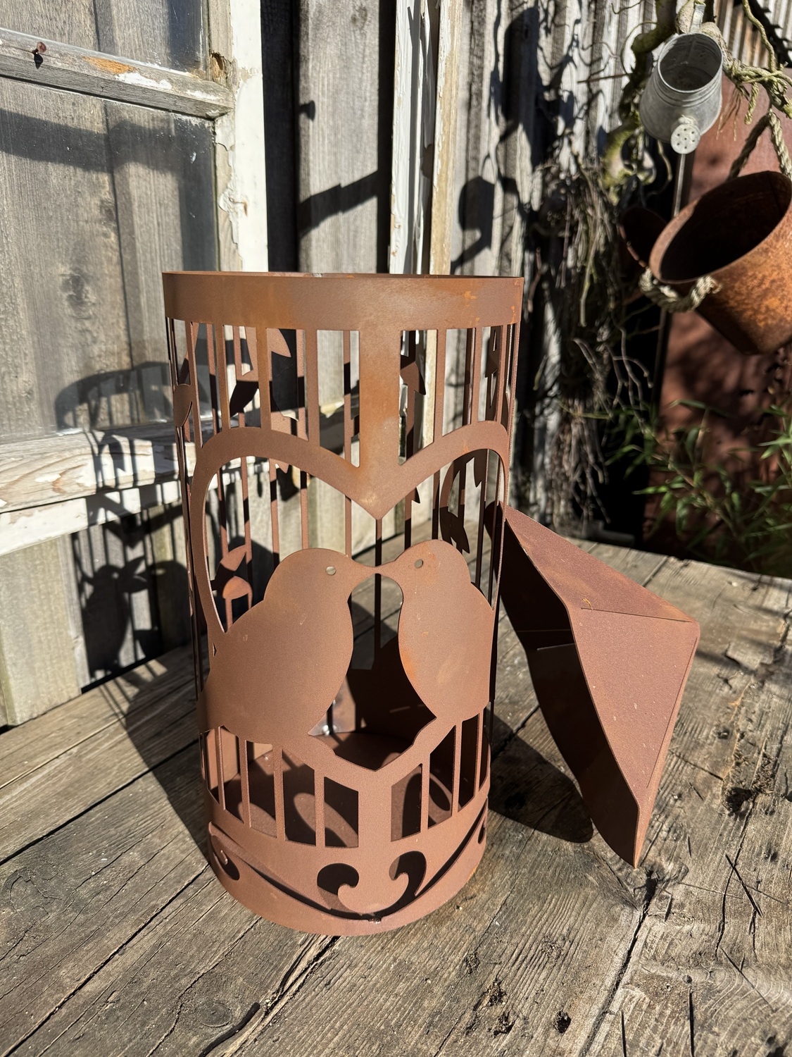 Edelrost Windlicht Vogelkäfig (abnehmbares Dach) - Höhe 46 cm