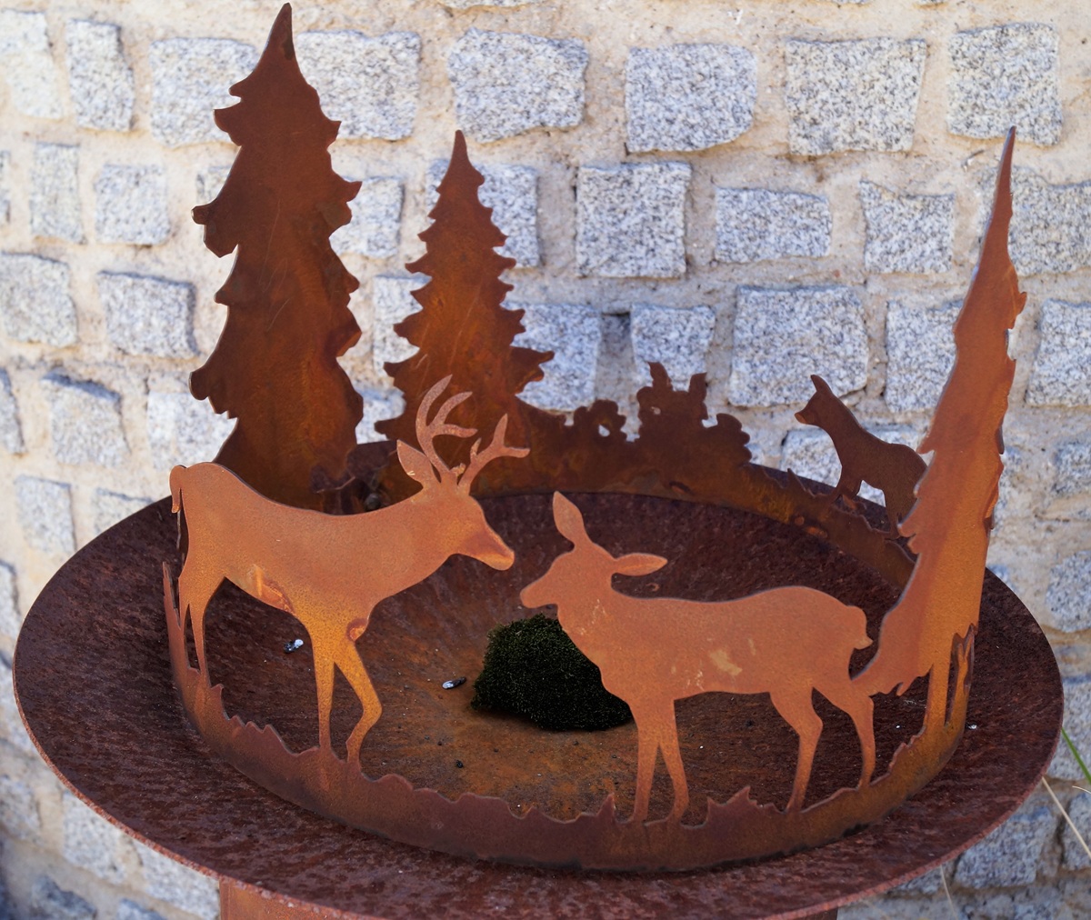 Edelrost Windlicht Ring mit Waldszene ohne Boden - Durchmesser 30 cm