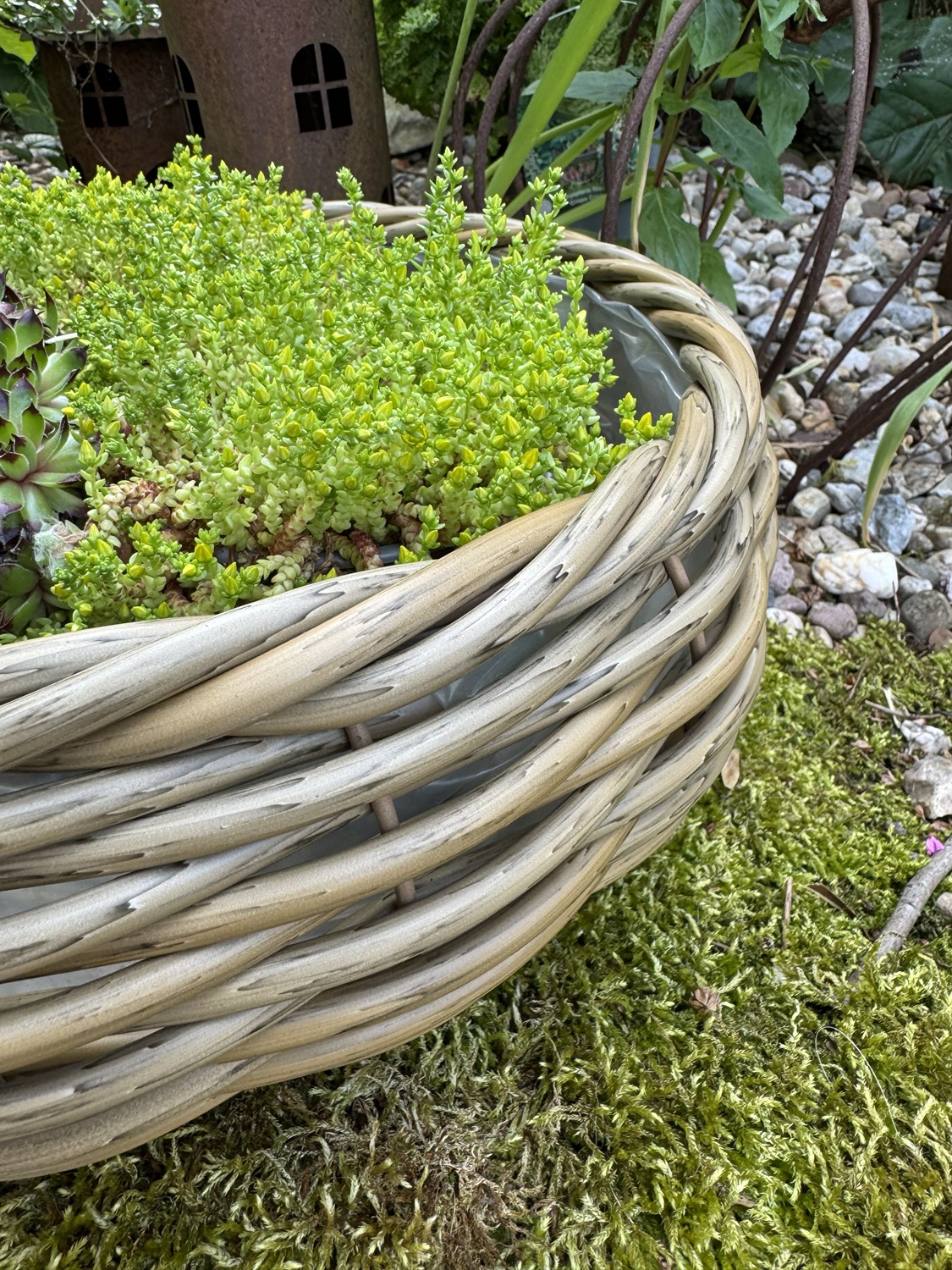 Kunststoff Rattan-Optik Pflanz Schale rund naturfarben mit Folie - Durchmesser 40 cm