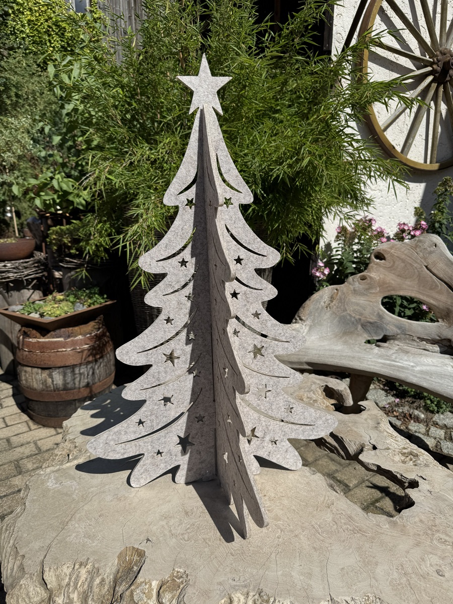 3D Filz Tannenbaum beige mittel - Höhe 80 cm