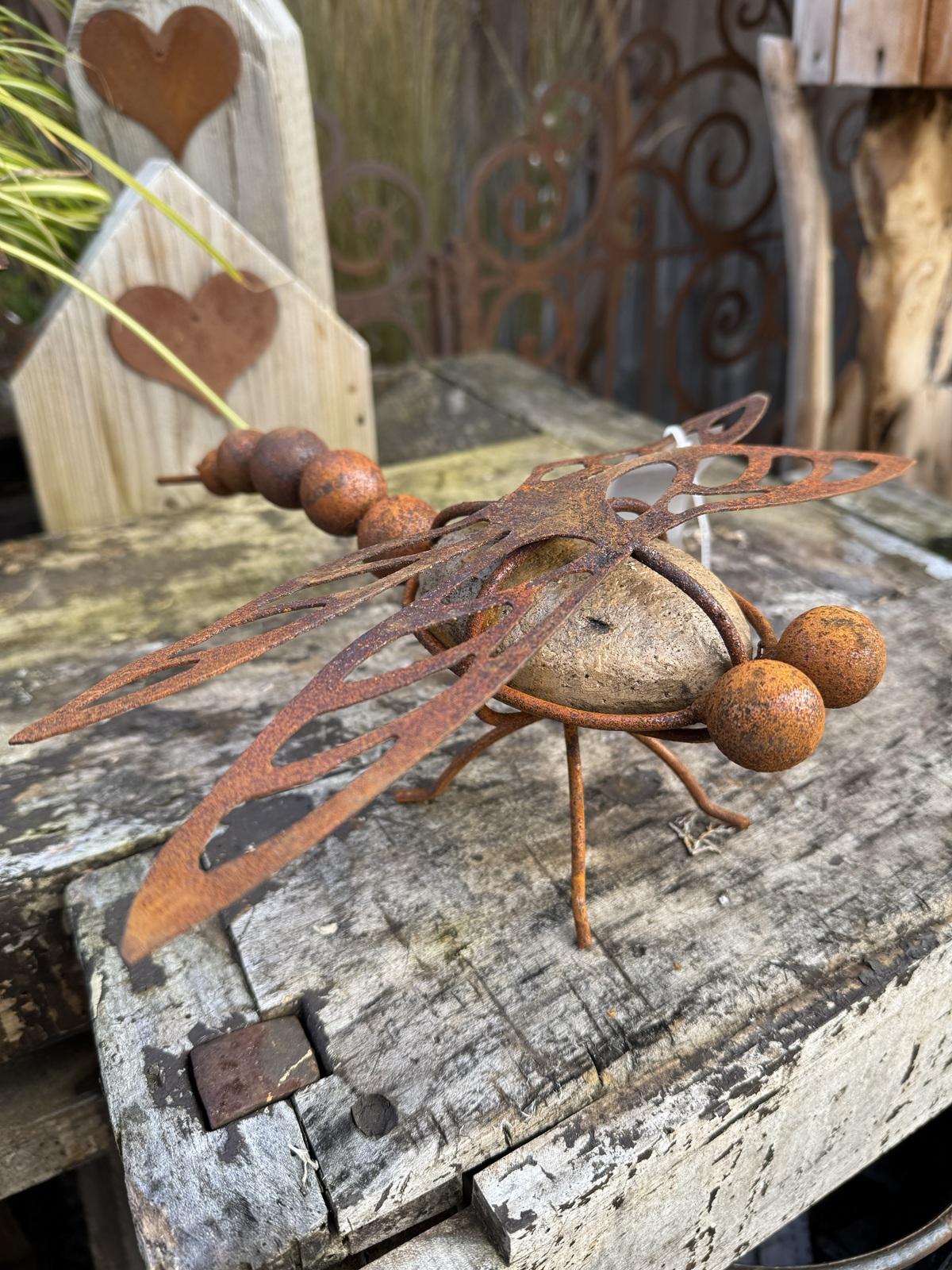 Edelrost Steinlibelle 3D Form - Länge 30 cm