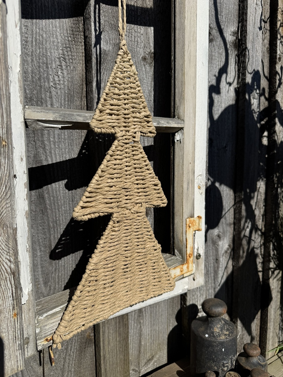Papierkordel Tanne naturfarben flache Form zum Hängen - Höhe 36 cm