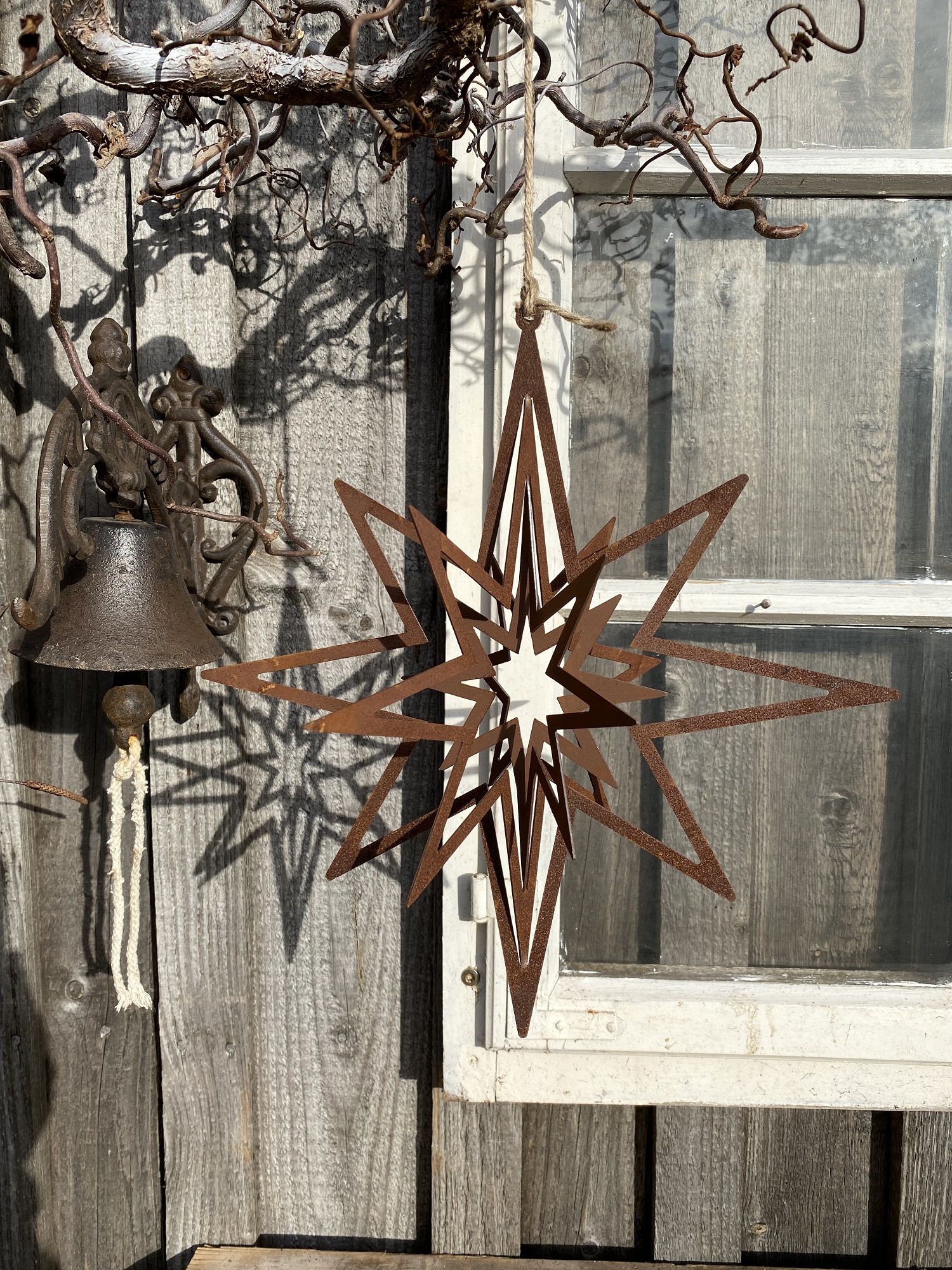 Edelrost Windspiel Stern eckige Form - Höhe 29 cm