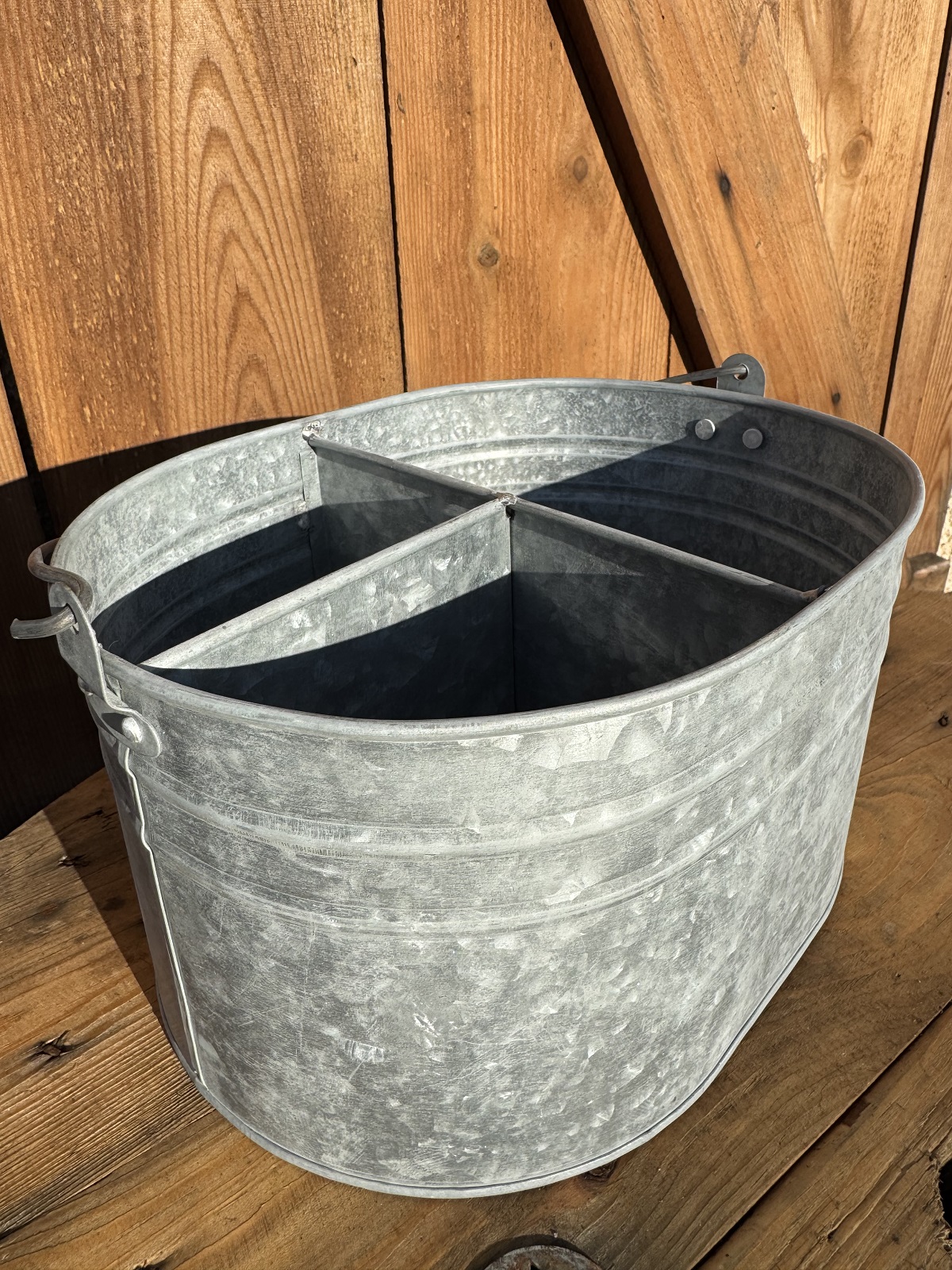 Zink Eimer oval mit 3 Kammern und Henkel - Länge 27 cm