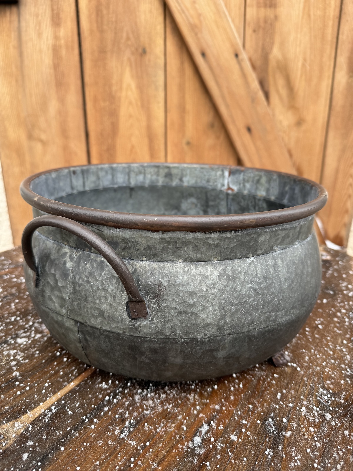 Zink Topf Serita groß mit Henkeln und Standfüßen - Durchmesser 31 cm