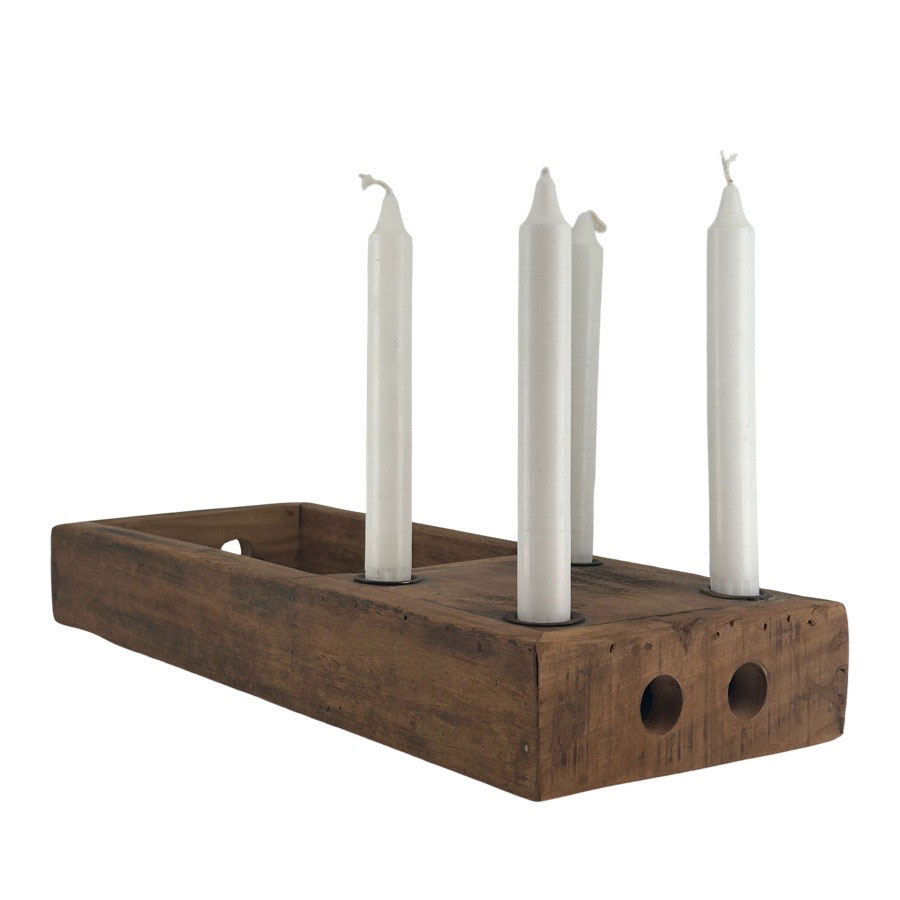 Altholz Kerzenbrett eckig für 4 Stabkerzen mit Schale - Länge ca. 46 cm