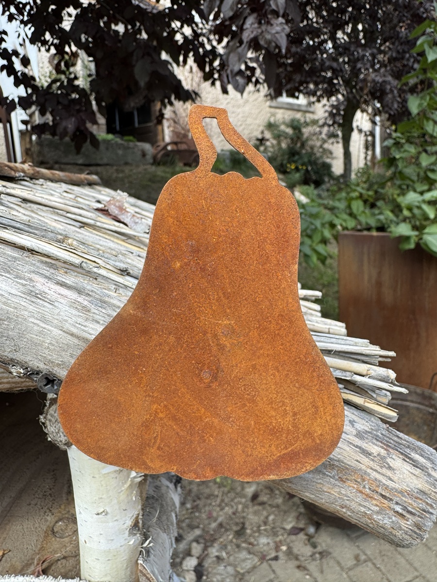 Edelrost Kürbis schmal mit Schraube - Höhe 10 cm