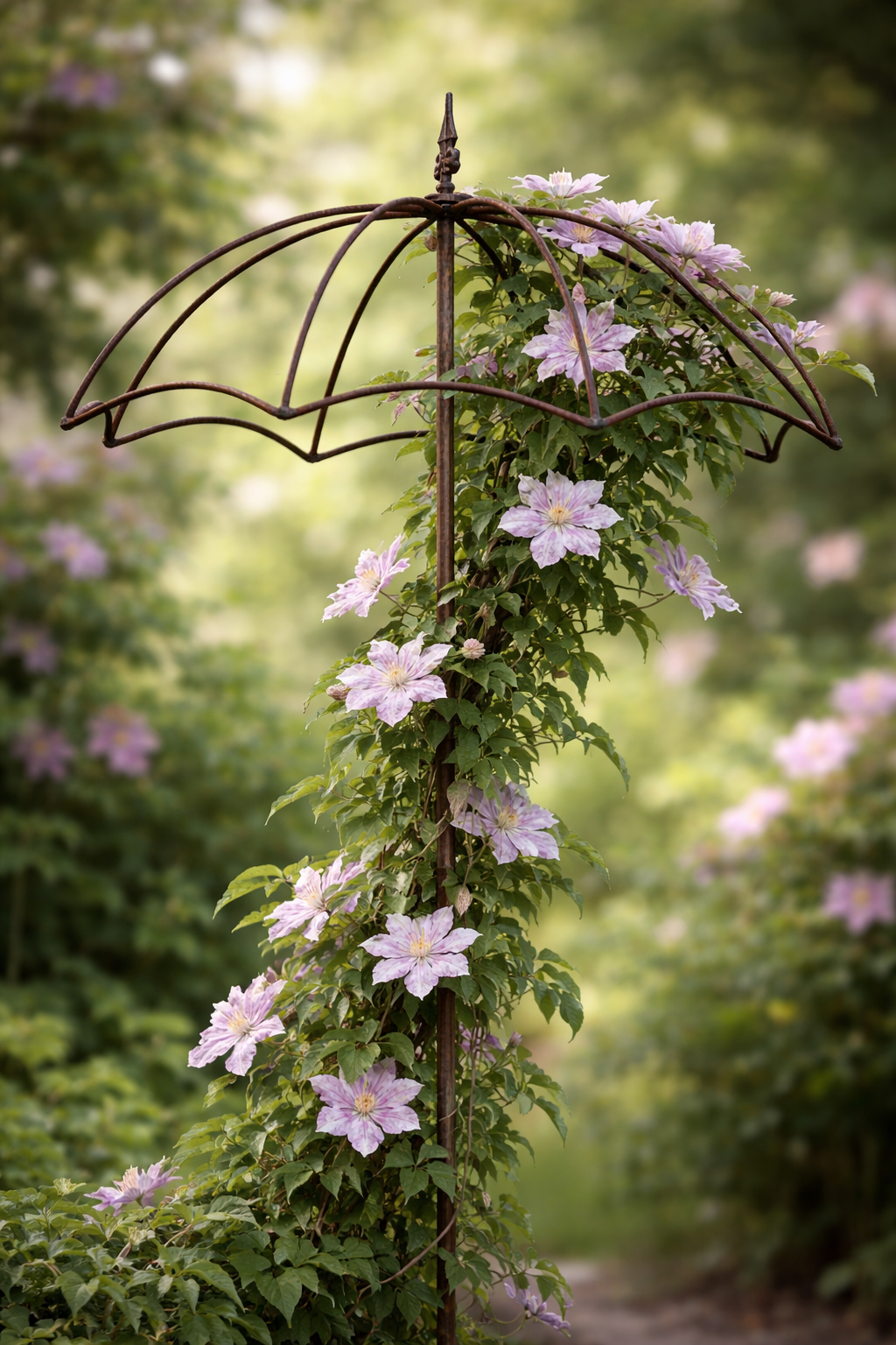 Edelrost Rankhilfe Regenschirm mit Lilienspitze (Eisen massiv) - Höhe 190 cm