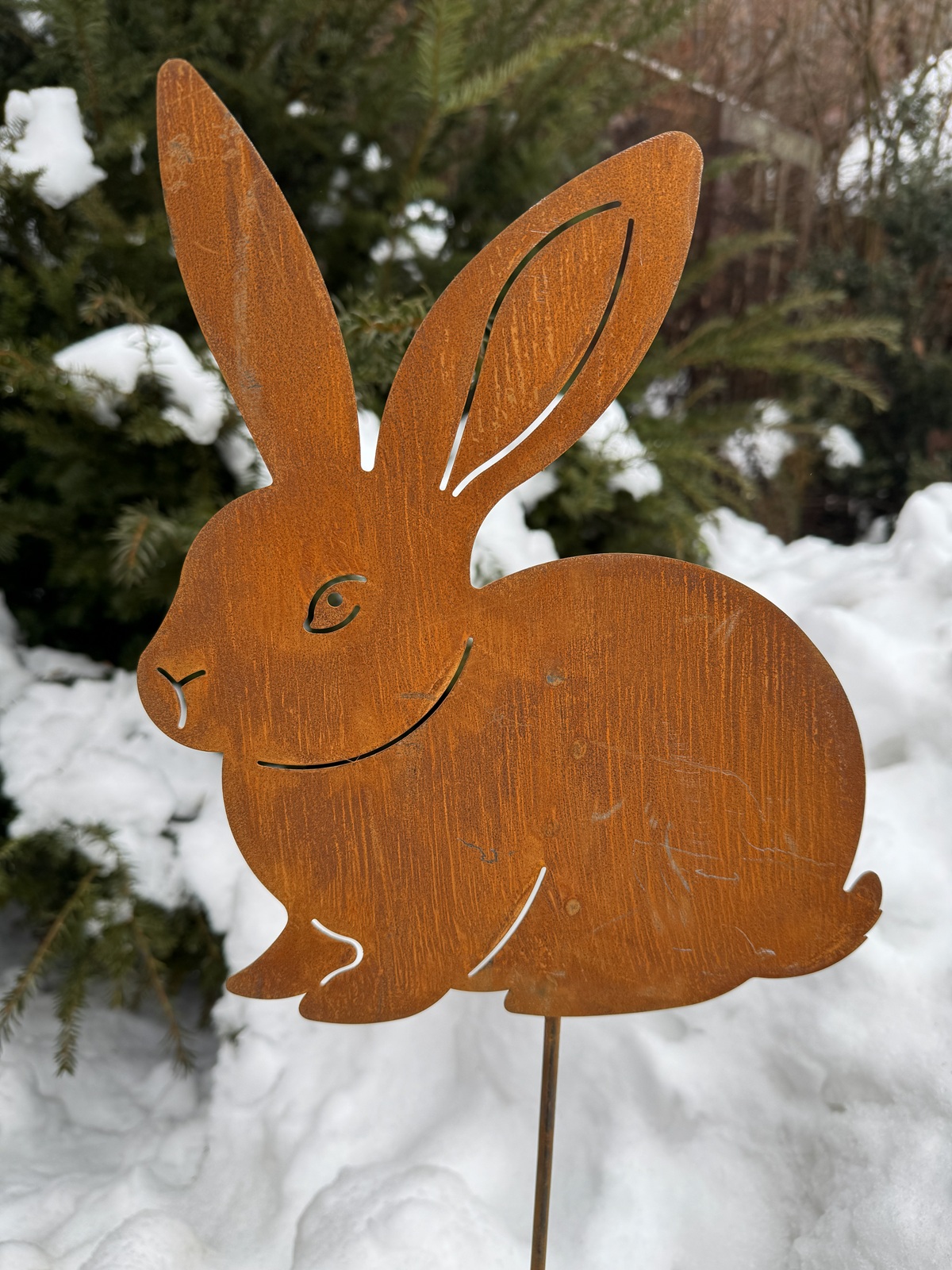 Edelrost Hase seitlich sitzend groß - Gesamthöhe 80 cm