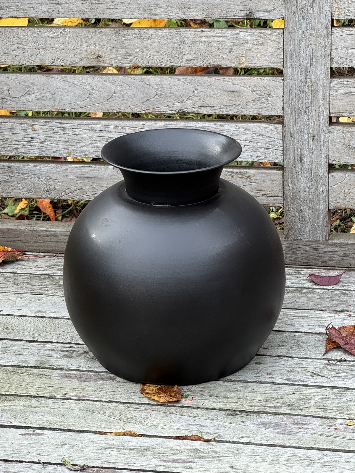 Metall Vase schwarz groß bauchig - Höhe 22 cm