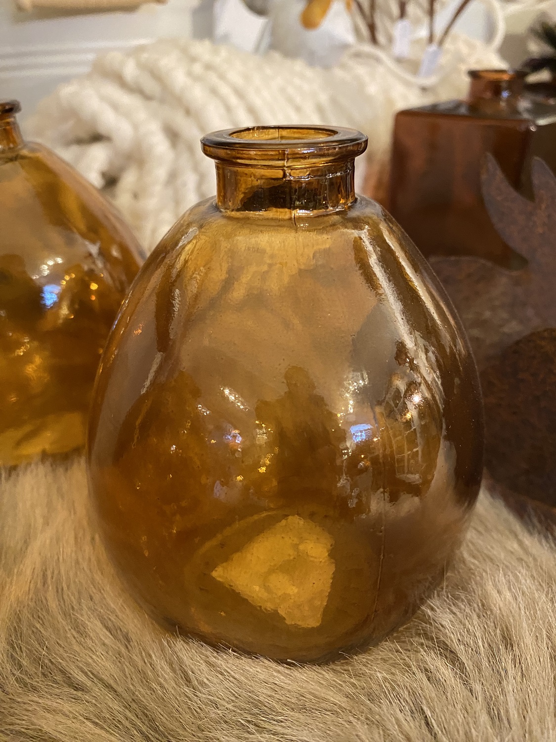 Glas Vase honigfarben/braun bauchig - Höhe 12 cm | 7557HB