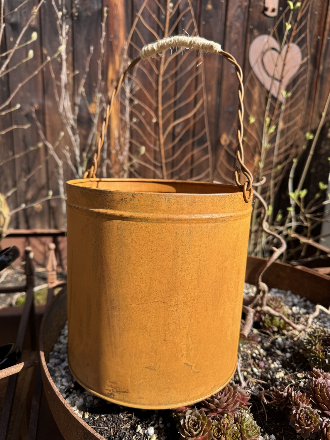 Naturrost Topf / Eimer groß zum Bepflanzen mit Henkel - Durchmesser 19 cm