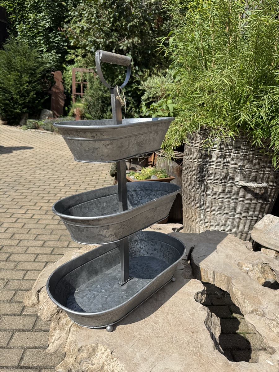 Zink Etagere mit 3 ovalen Schalen - Höhe 75 cm