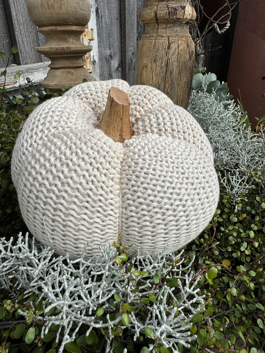 Deko Kürbis naturfarben Wolle / Holz - Durchmesser 20 cm