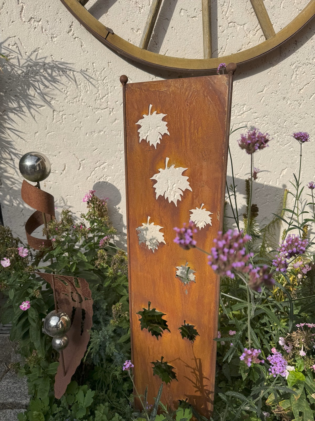 Edelrost Sichtschutz mit Blättern - Höhe 120 cm