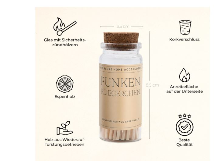 Zündhölzer Funkenfliegerchen im Glas - Höhe 8,5 cm