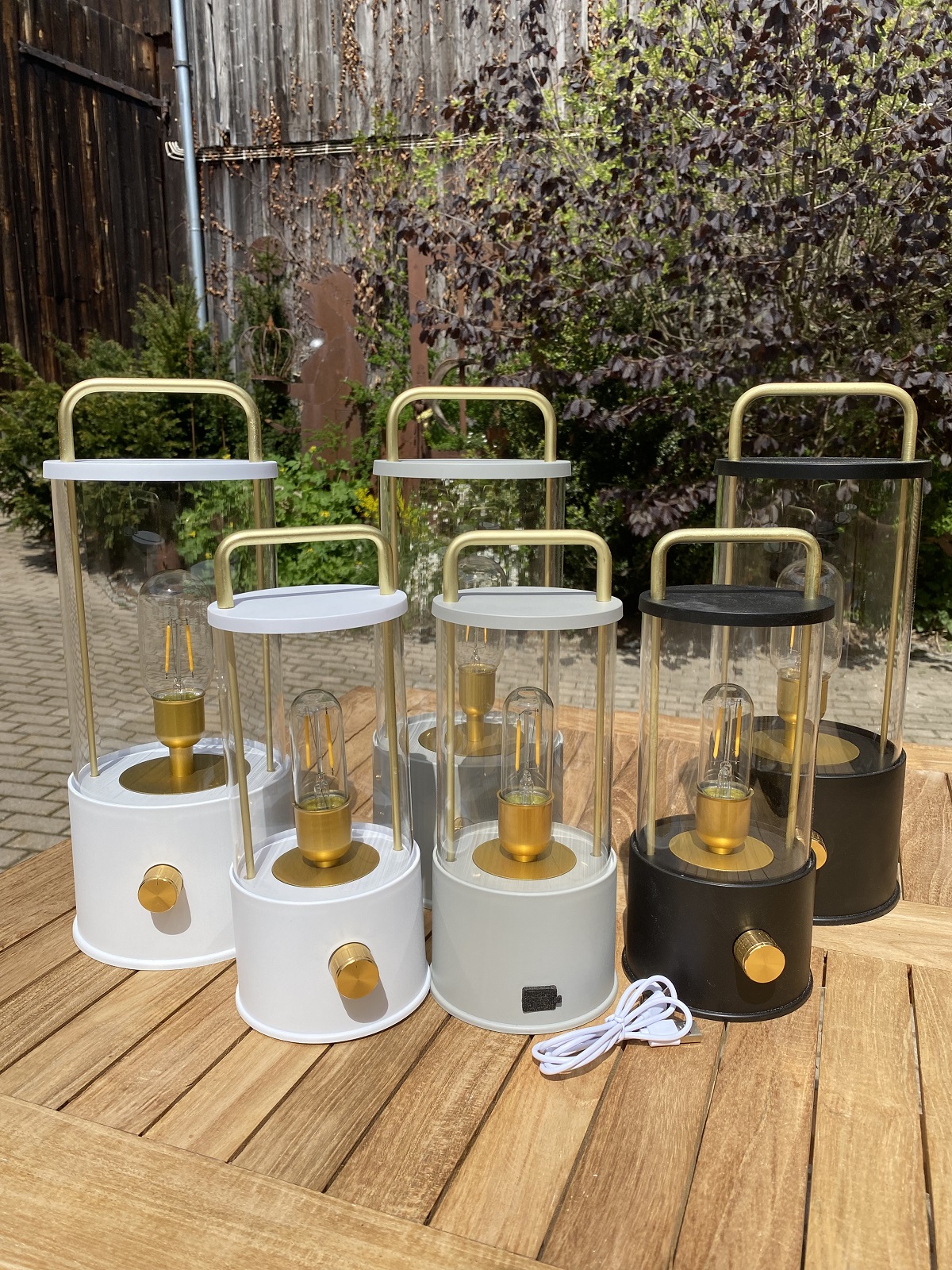 Outdoor Laterne groß grau mit Dimmer - Höhe 34 cm