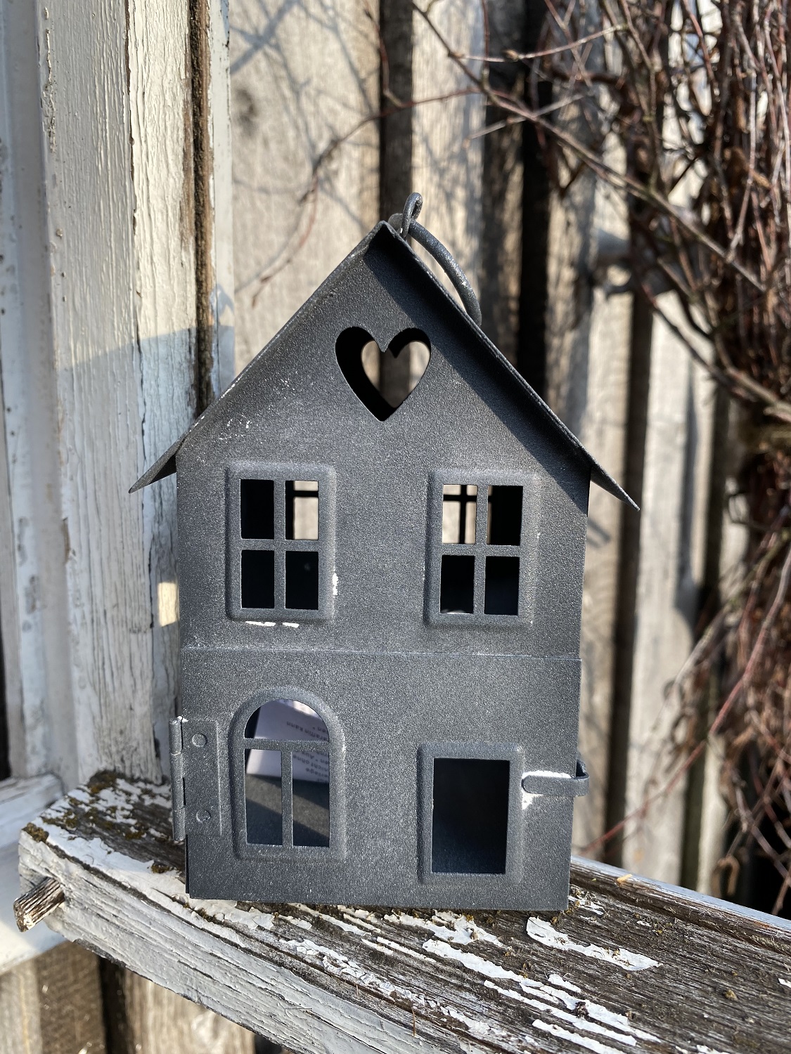 Windlicht Haus grau klein für Teelichter - Höhe 14 cm | 570247GK