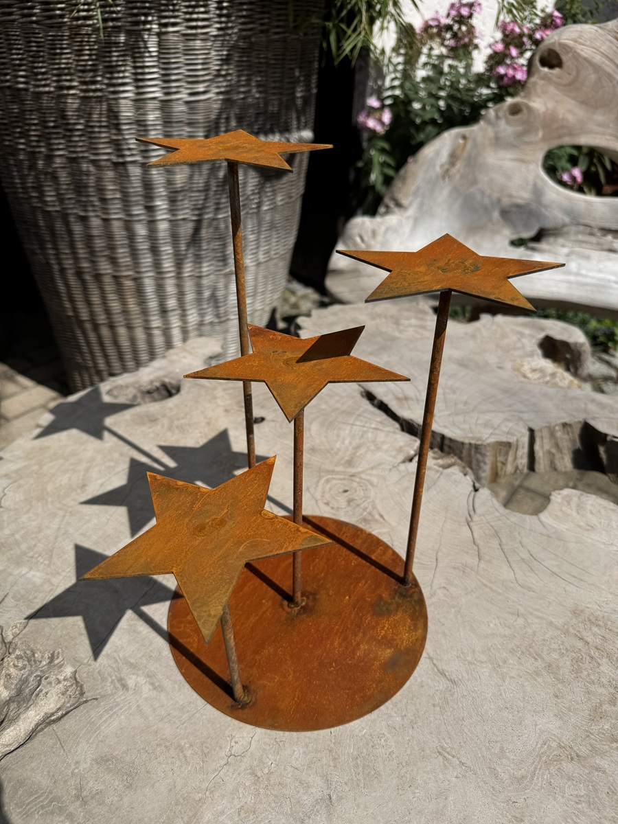 Edelrost Kerzenhalter Sterne auf runder Bodenplatte - Höhe ca. 30 cm