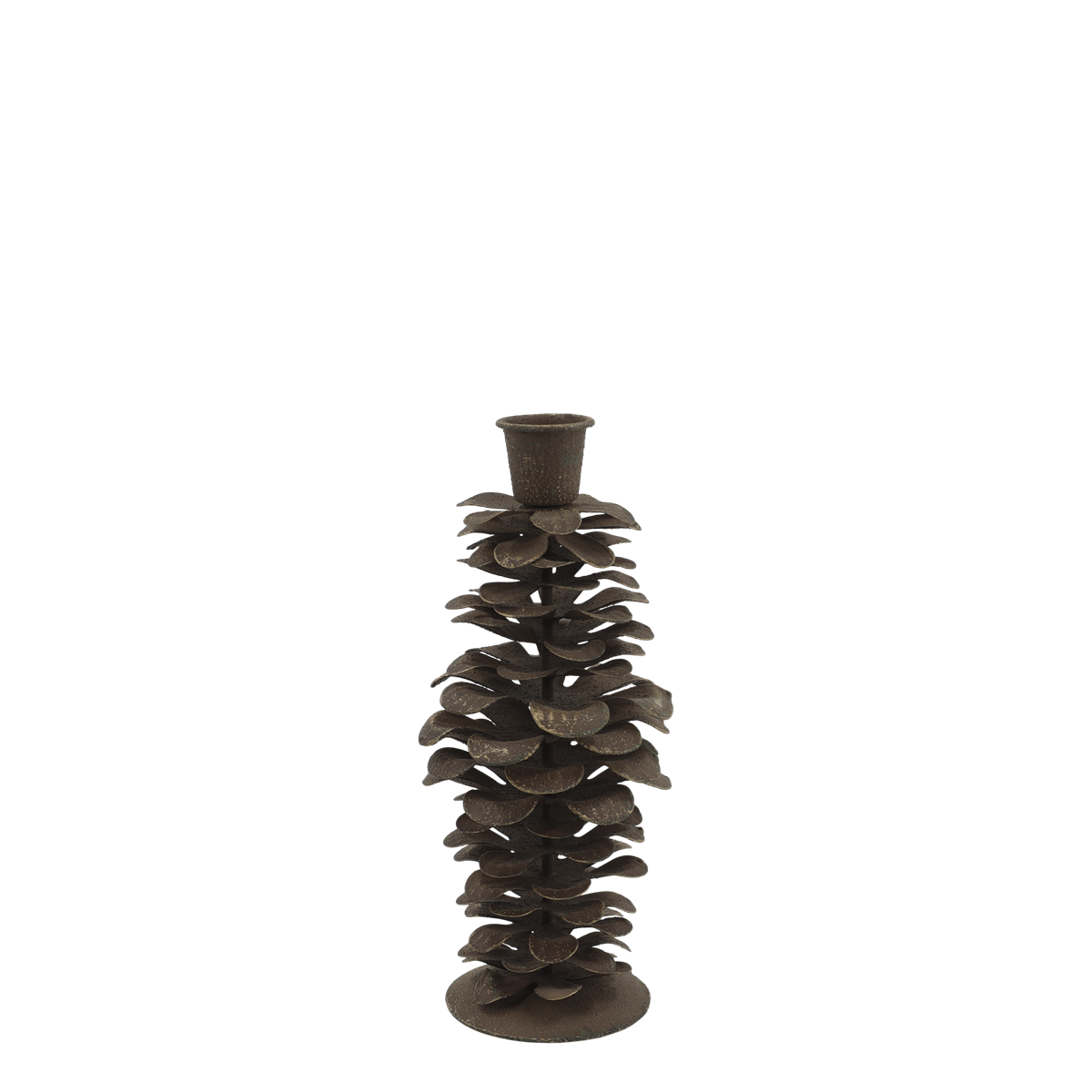 Metall Kerzenständer Zapfen Braun/Rostoptik für Stabkerzen – Höhe 18 cm