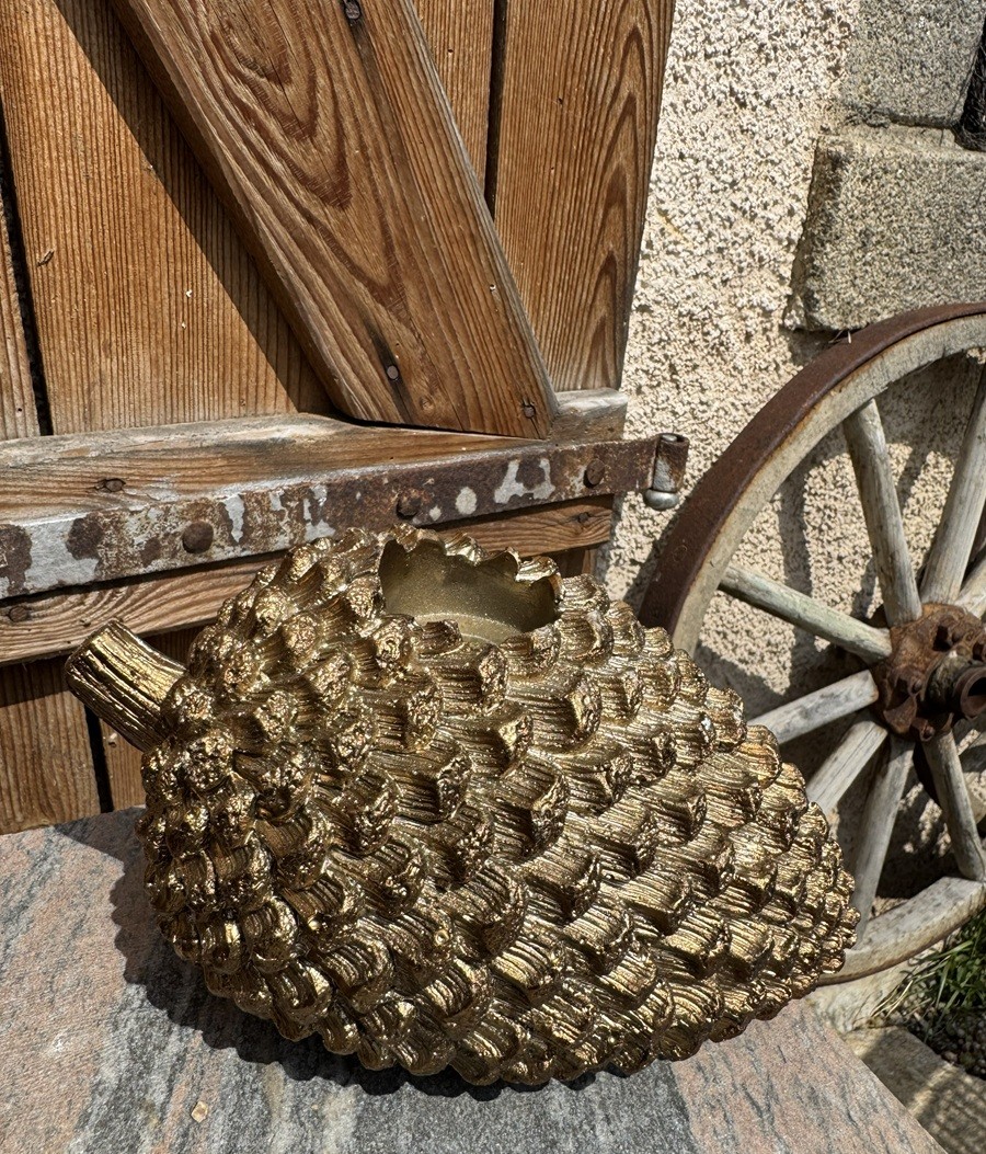 Polyresin Teelichthalter Zapfen goldfarben - Länge 22 cm