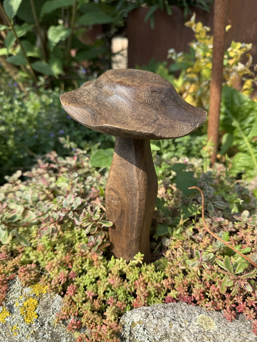 Holz Pilz dunkelbraun Handgearbeitet - Höhe ca. 18 cm