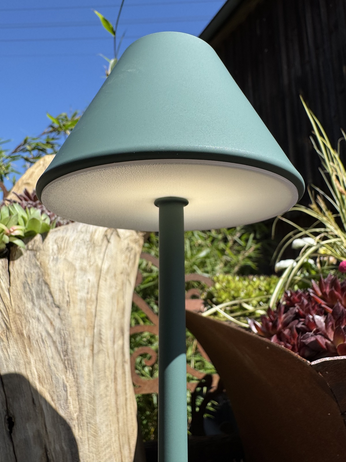 Outdoor Tischleuchte LED Lampe grün groß mit Touch und Ladekabel - Höhe 34 cm