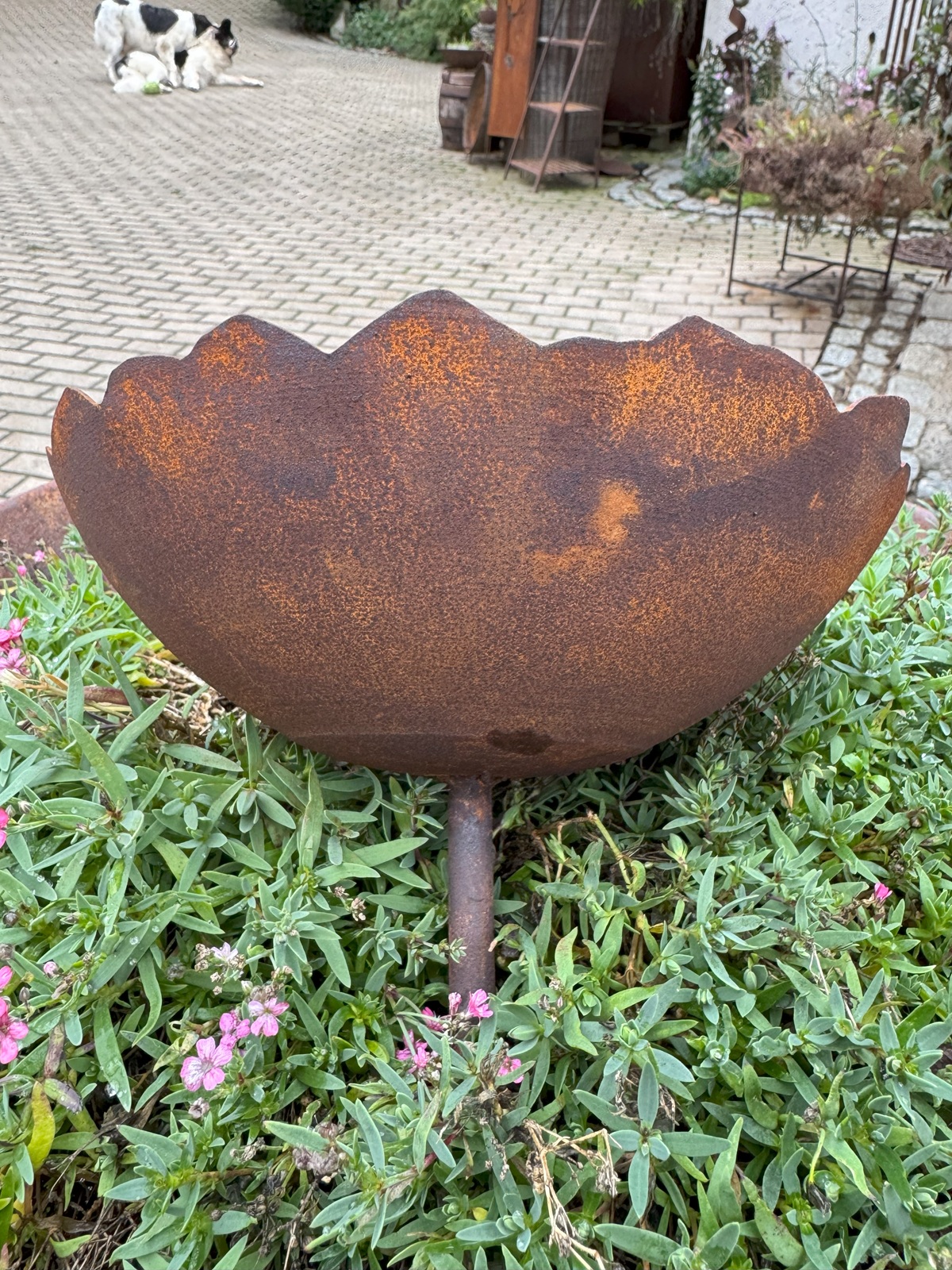 Edelrost Schale mit Rissoptik Rand klein und Hülse - Durchmesser 23 cm