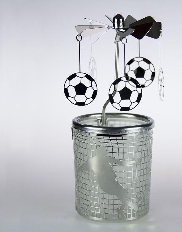 Glaskarussell Fußball Teelichthalter mit Propeller - Höhe 16 cm