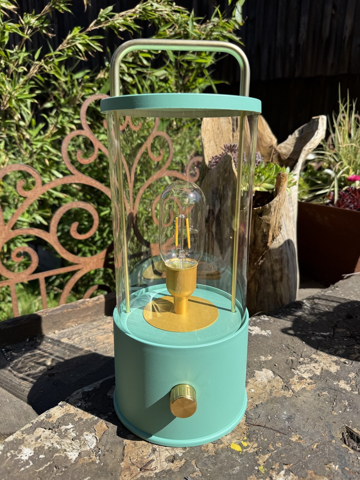 Outdoor Laterne groß türkis mit Dimmer - Höhe 34 cm