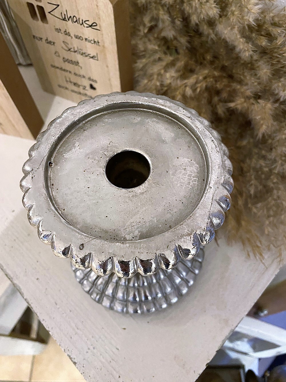 Kerzenleuchter Antik Silber für Stab/Stumpenkerzen - Höhe 13 cm