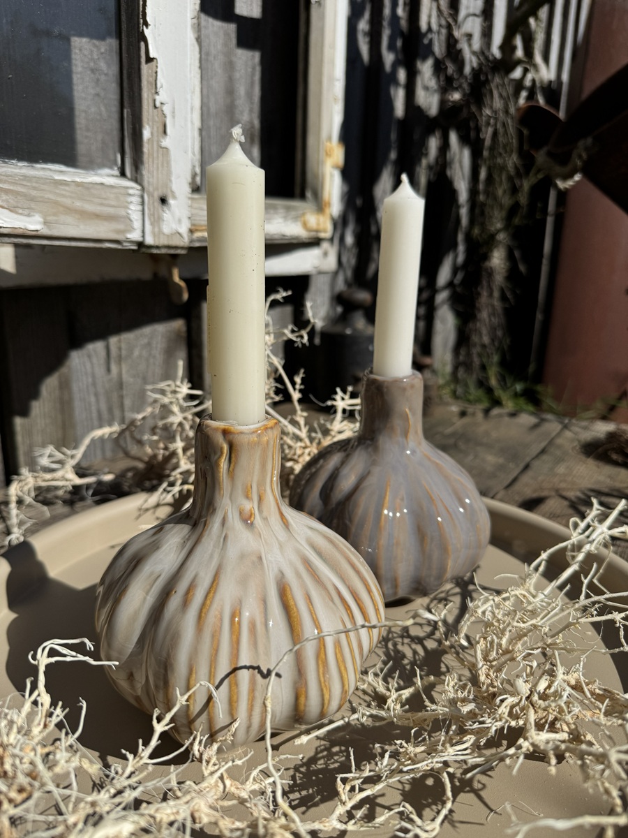 Keramik Kerzenhalter Creme für Stabkerzen - Höhe 13 cm Kopie