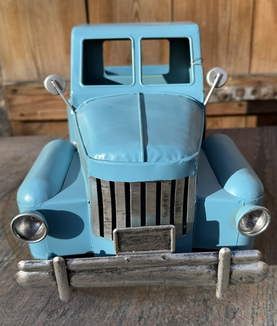 Metall Retro Fahrzeug blau mit offener Ladefläche - Länge ca. 43 cm