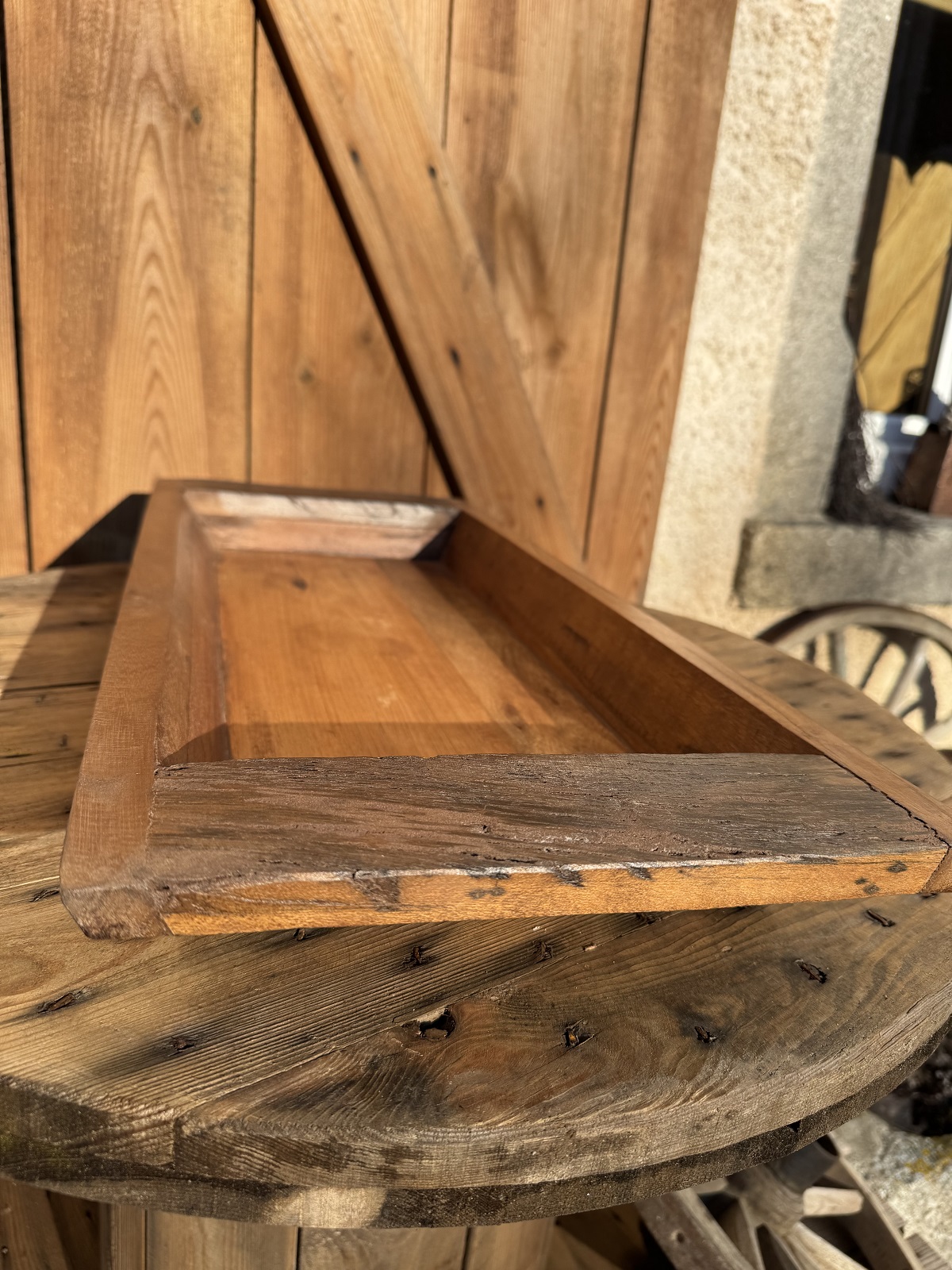 Teak Holz Schale eckige Form braun Antik (altes Holz) - Breite ca. 60 cm