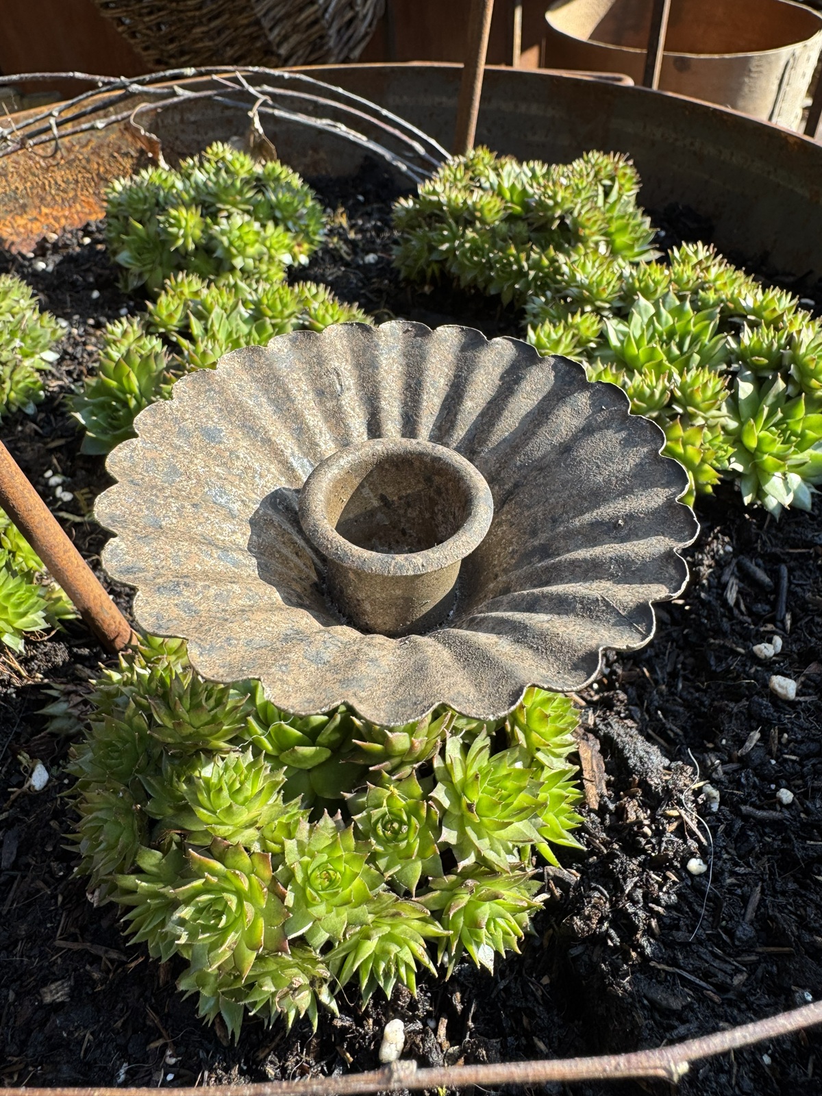 Kerzenhalter Blüte graubraun für Stabkerzen auf Spieß - Durchmesser 8,5 cm