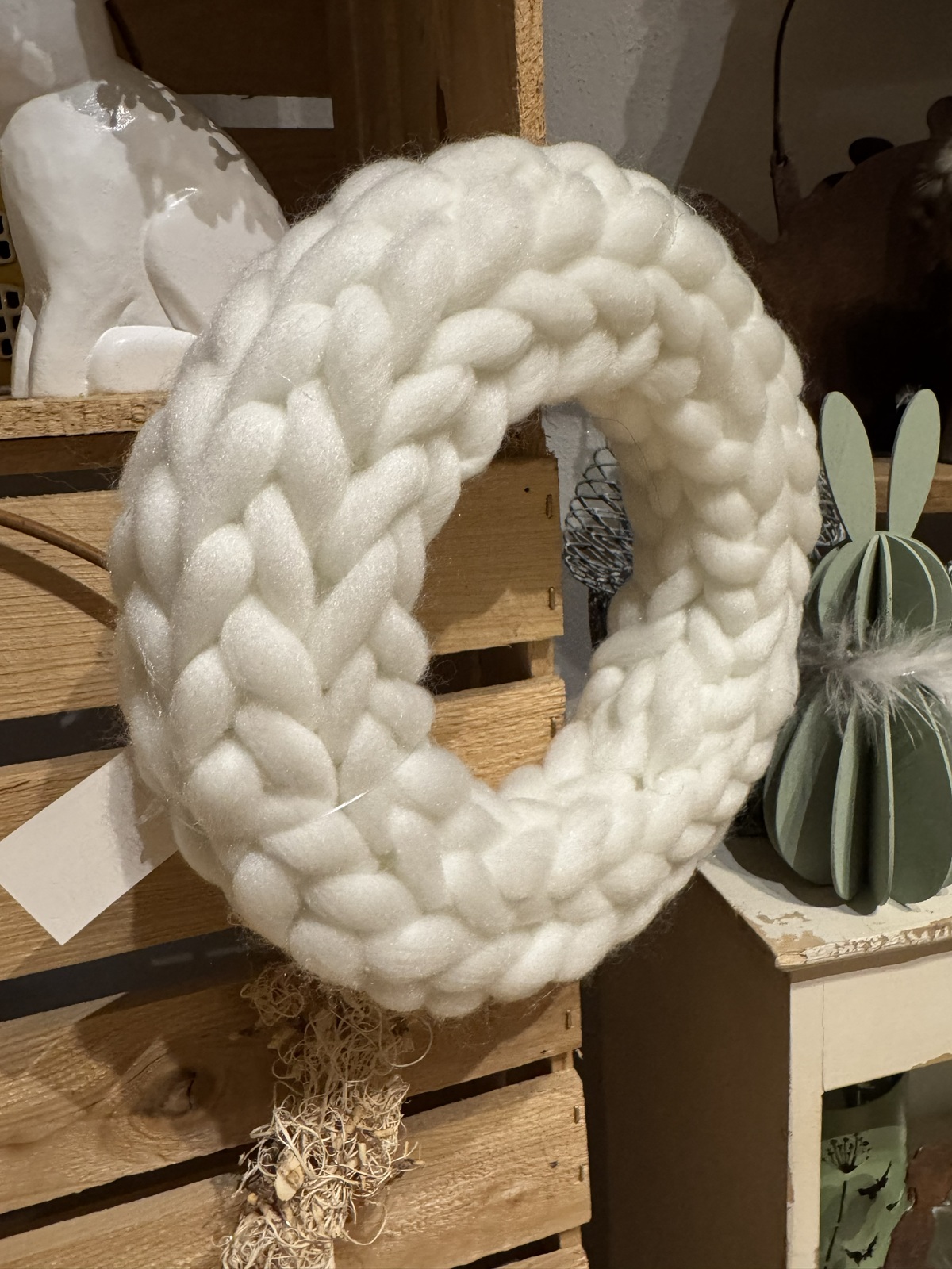 Wollkranz geflochten weiß klein - Durchmesser 23 cm