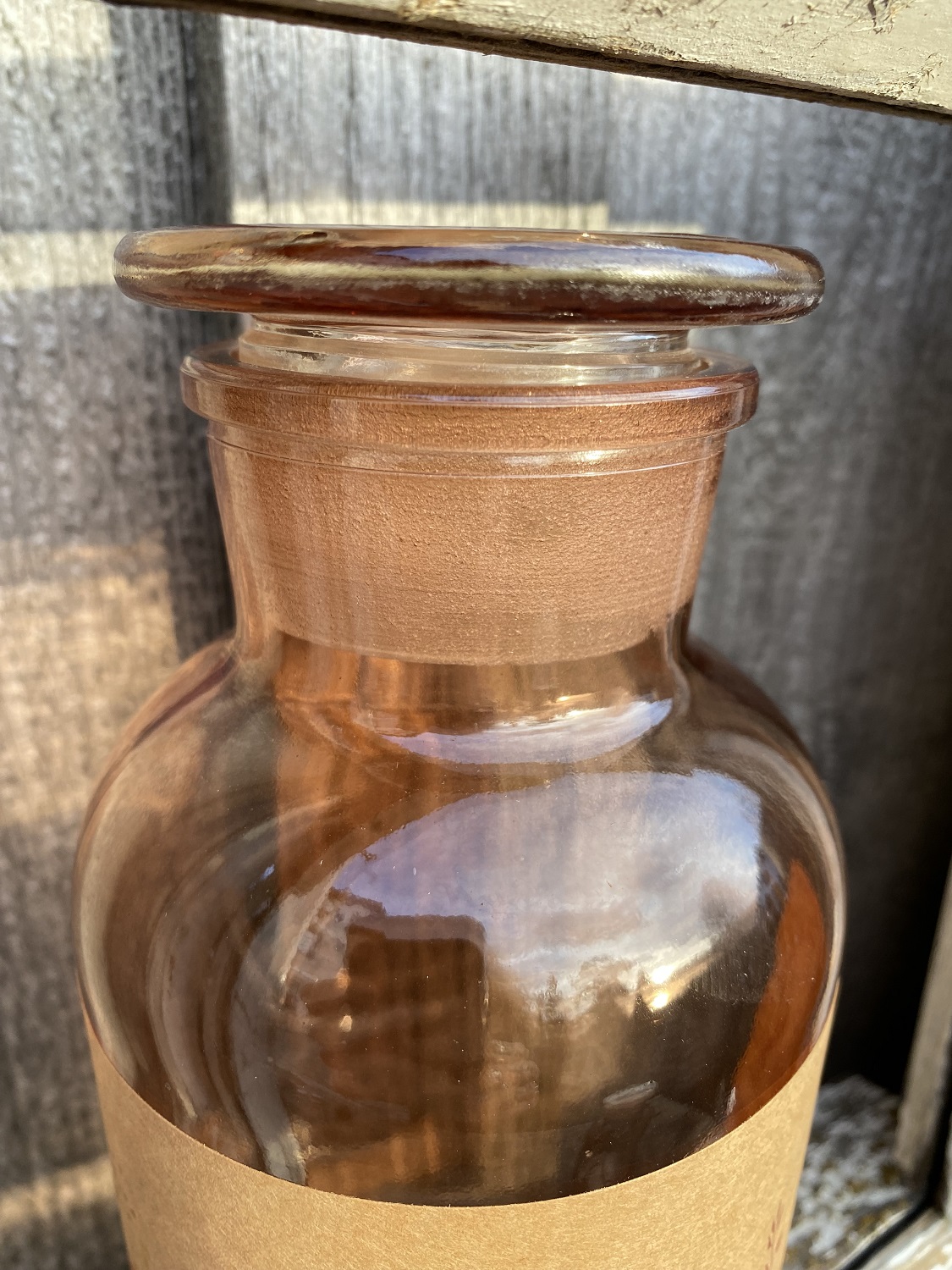 Glas Apothekerflasche hellorange mit Blütenmotiv - Höhe 22 cm